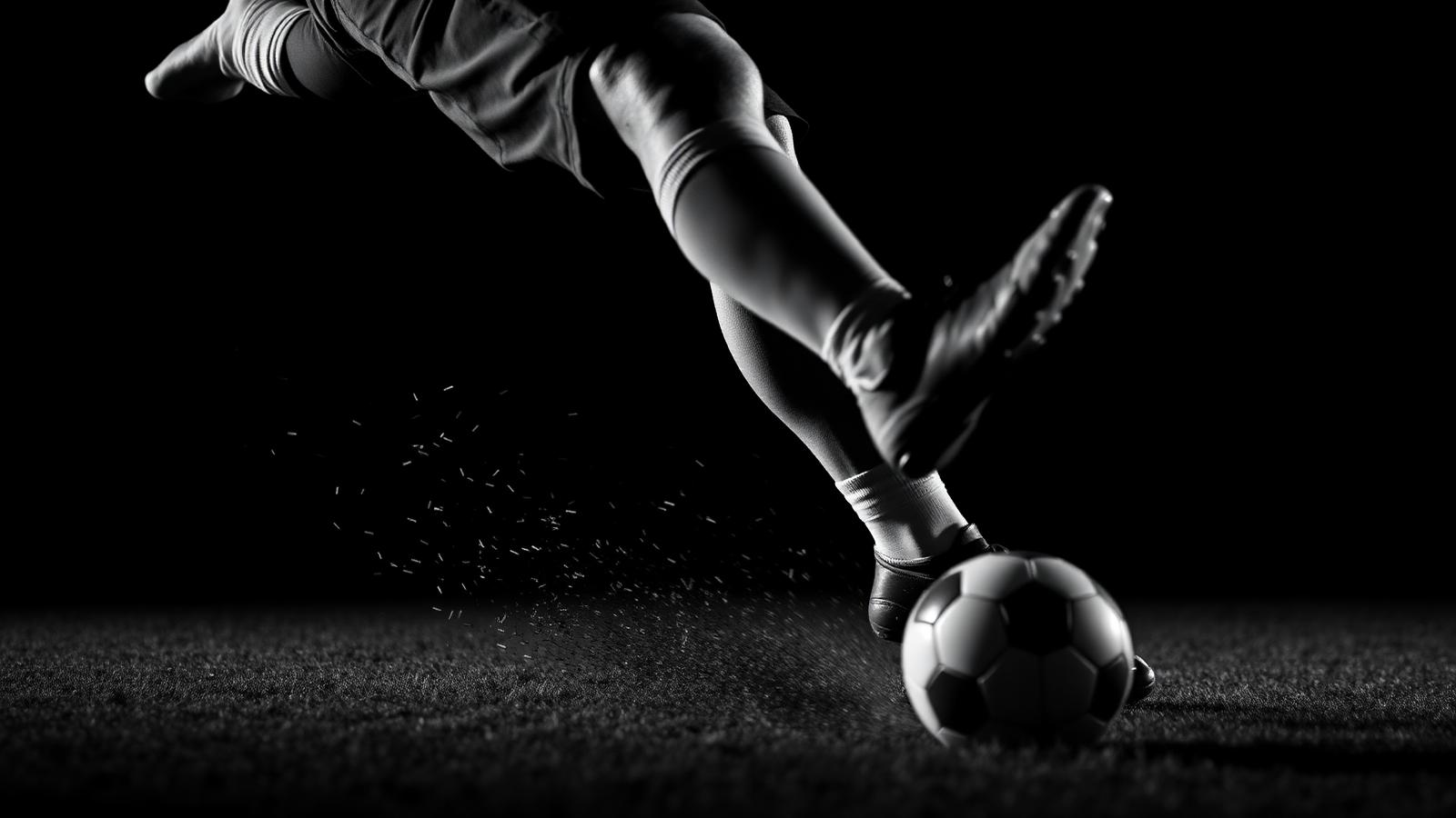 Footballer striking the ball with power